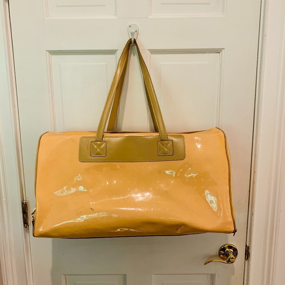 ARCADIA Classic Yellow Embossed Patent Leather Gateway XL Weekender Bag